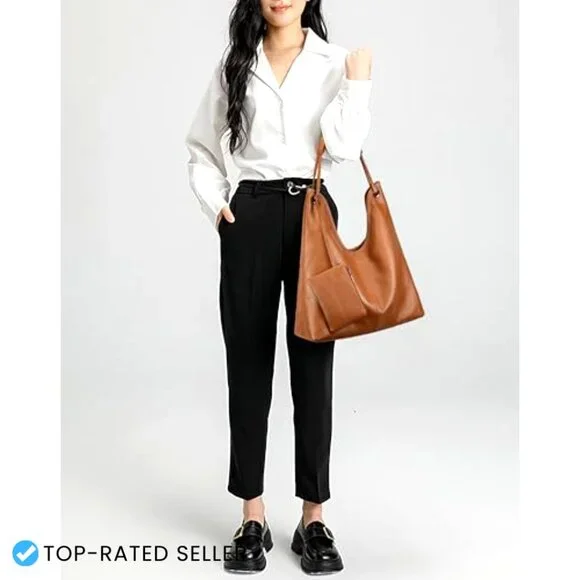Genuine Leather Hobo Handbag with Coin Pouch Elegant Sophisticated Shoulder Bag